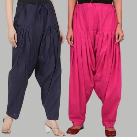 Adaa Bazaar Women's Cotton Patiala Salwar Magenta Pink and Blue