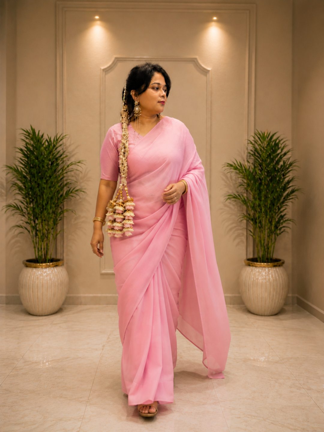 Adaa Bazaar Women's Ready to Wear Georgette Partywear Silk Saree with Designer Blouse
