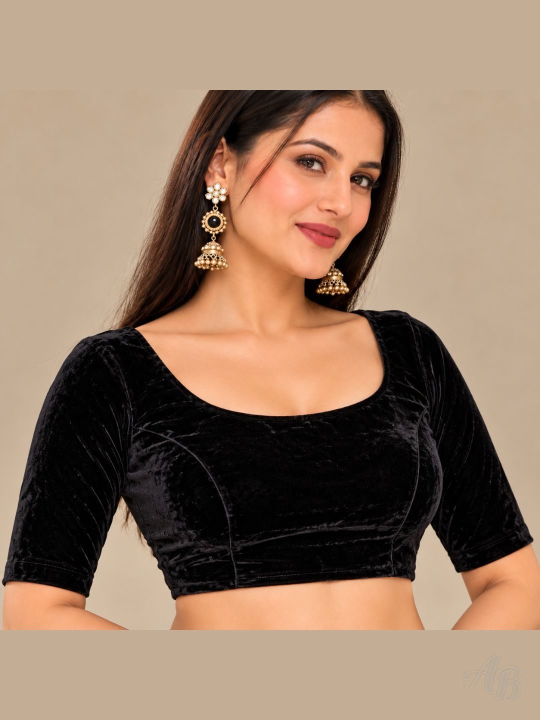 Adaa Bazaar Women's Velvet Short Sleeve Partywear Saree Blouse