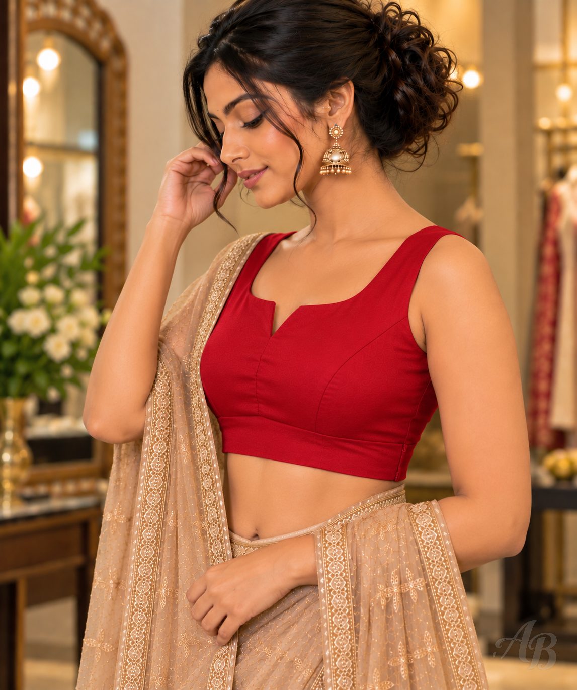 Adaa Bazaar Women's Woven Design Brocade Saree Blouse