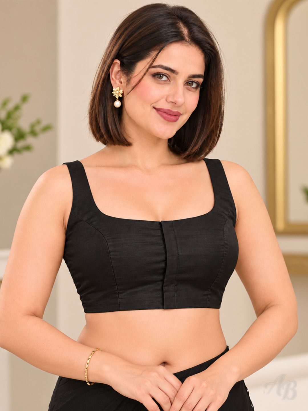 Adaa Bazaar Women's Raw Silk Cut Sleeve Partywear Saree Blouse
