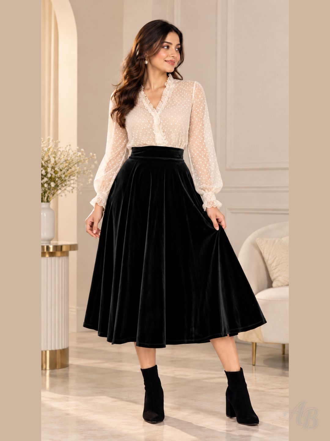 Adaa Bazaar Women's Velvet Skirt For Parties, Office and College