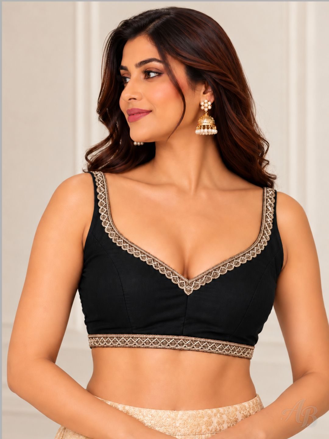 Adaa Bazaar Women's Raw Silk Cut Sleeve Lace work Partywear Saree Blouse