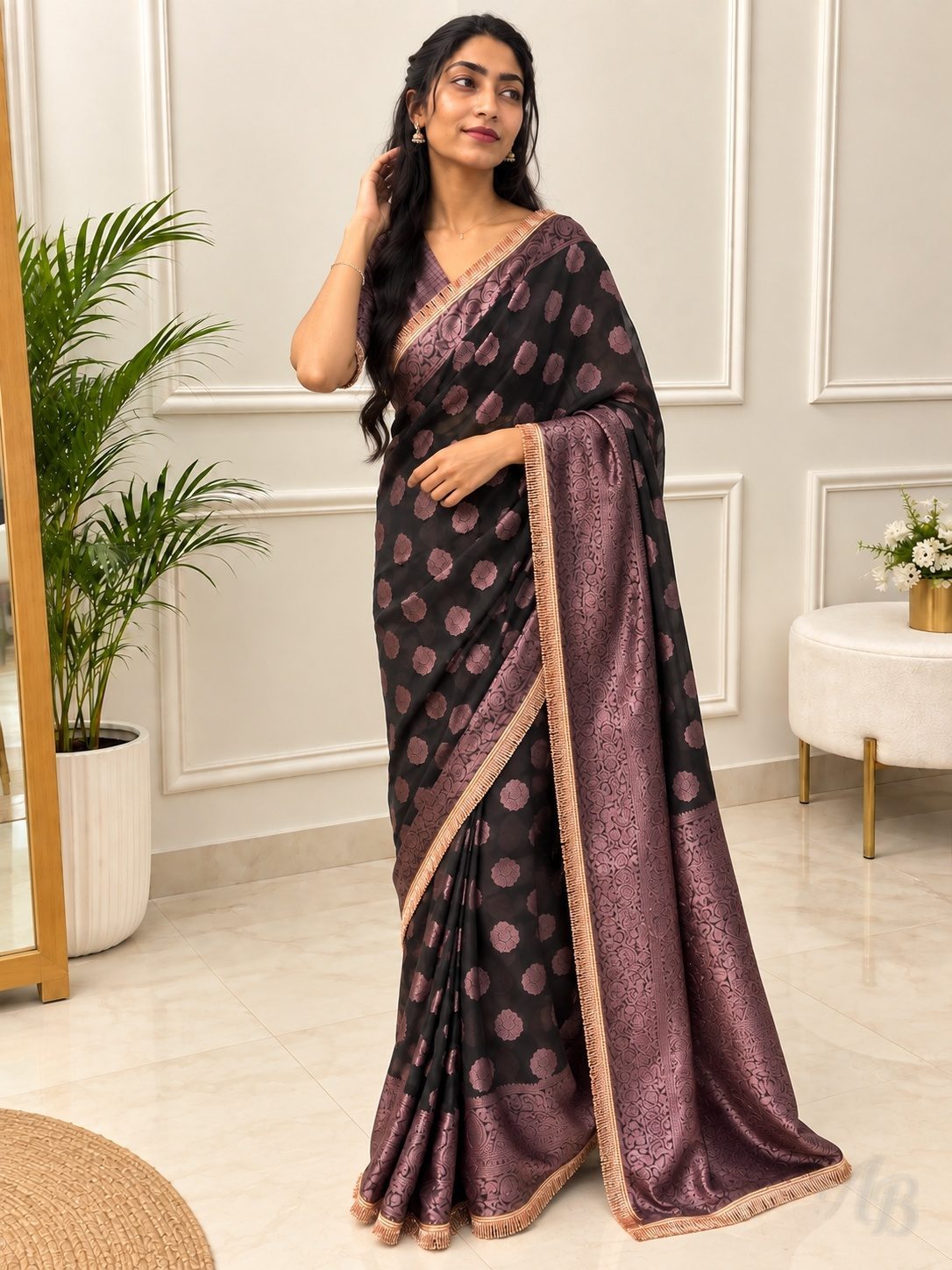 Adaa Bazaar Women's Blue Velvet Lehenga Set with Gotta Patti Work