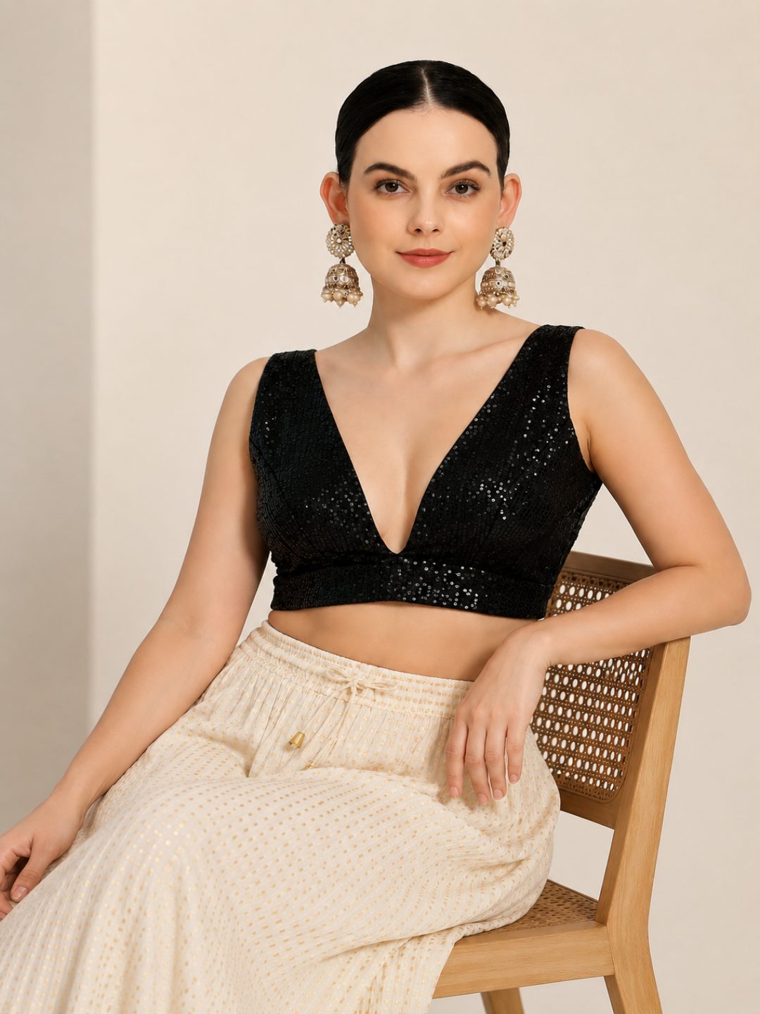 Adaa Bazaar Sequins Party Wear Cut Sleeves Stitched Blouse