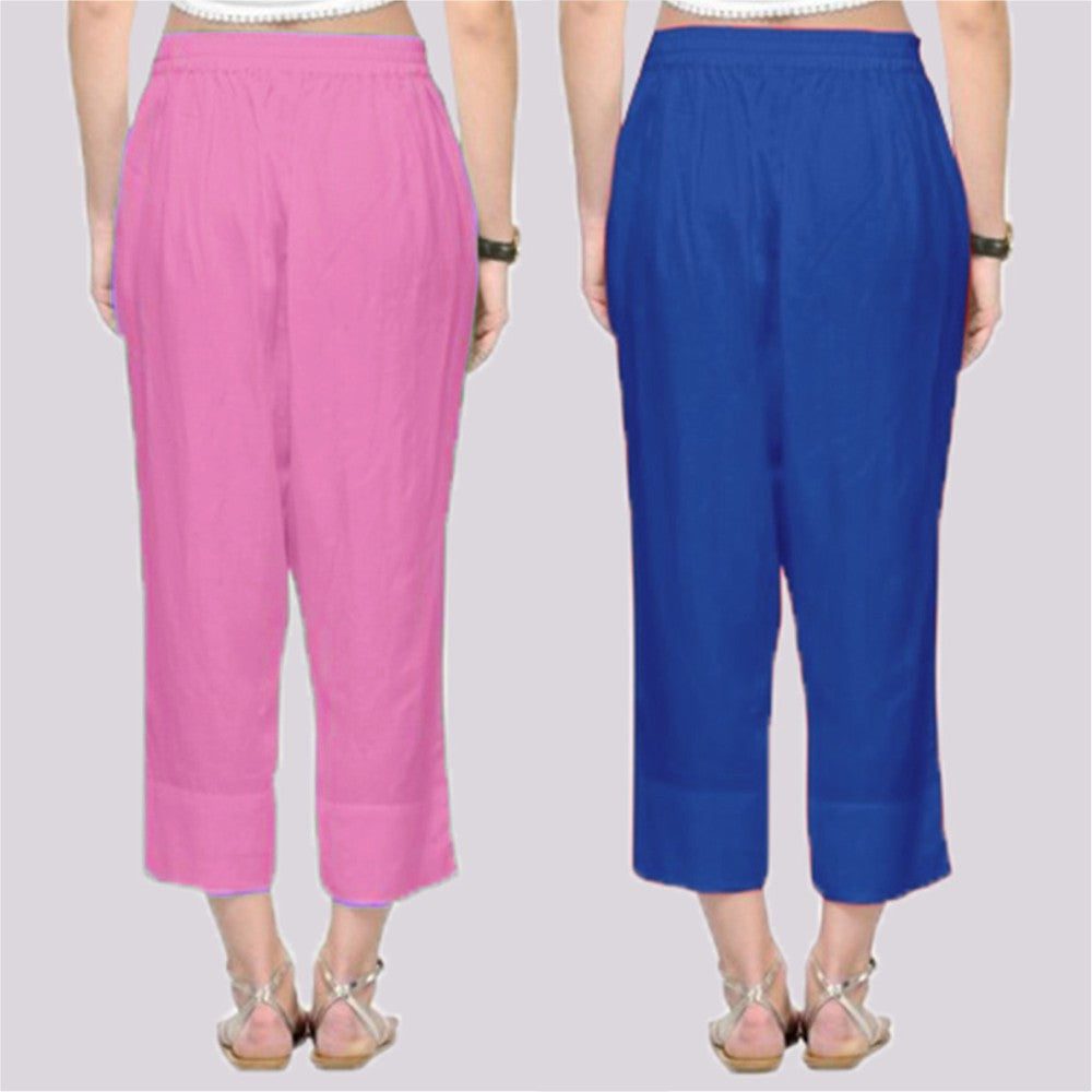 Adaa Bazaar Women's Combo of 2 Rayon Ankle Length Pant Pink and Blue