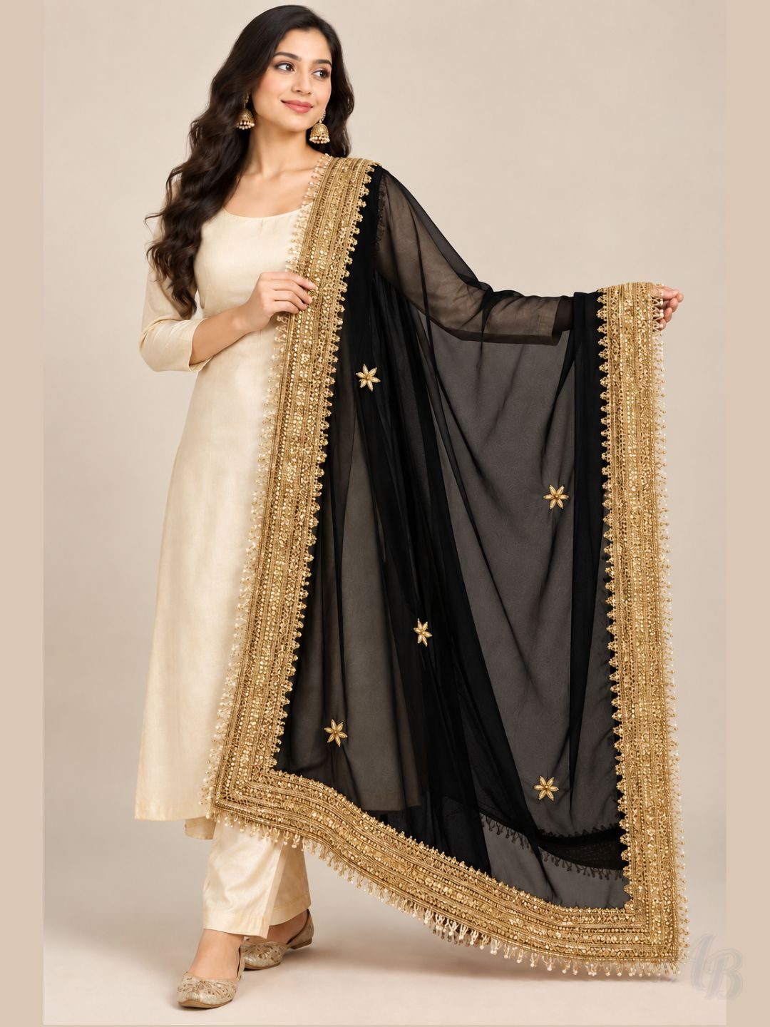 Elegant Embellished Dupatta with Lace Work Border, Festive & Party Wear