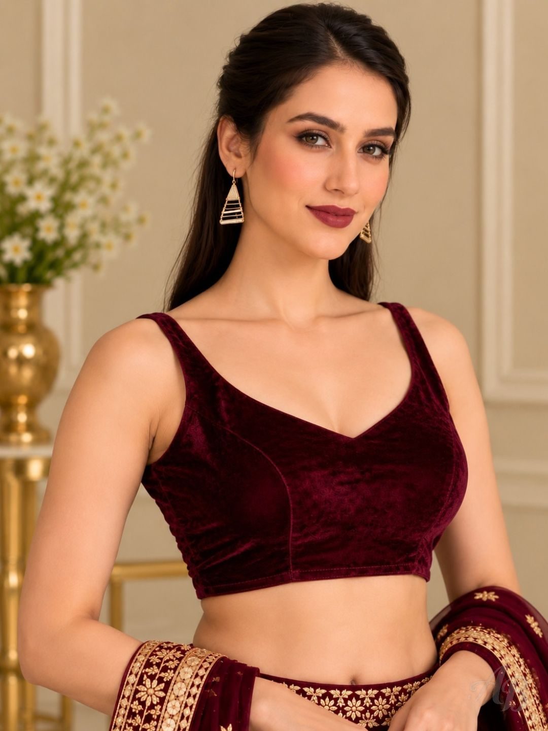ADAA BAZAAR WOMEN'S VELVET SLEEVELESS PARTYWEAR SAREE BLOUSE